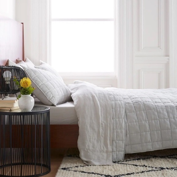 NWT QUINCE European Linen Box Quilt Full Queen Light Grey 5583 - Picture 5 of 6